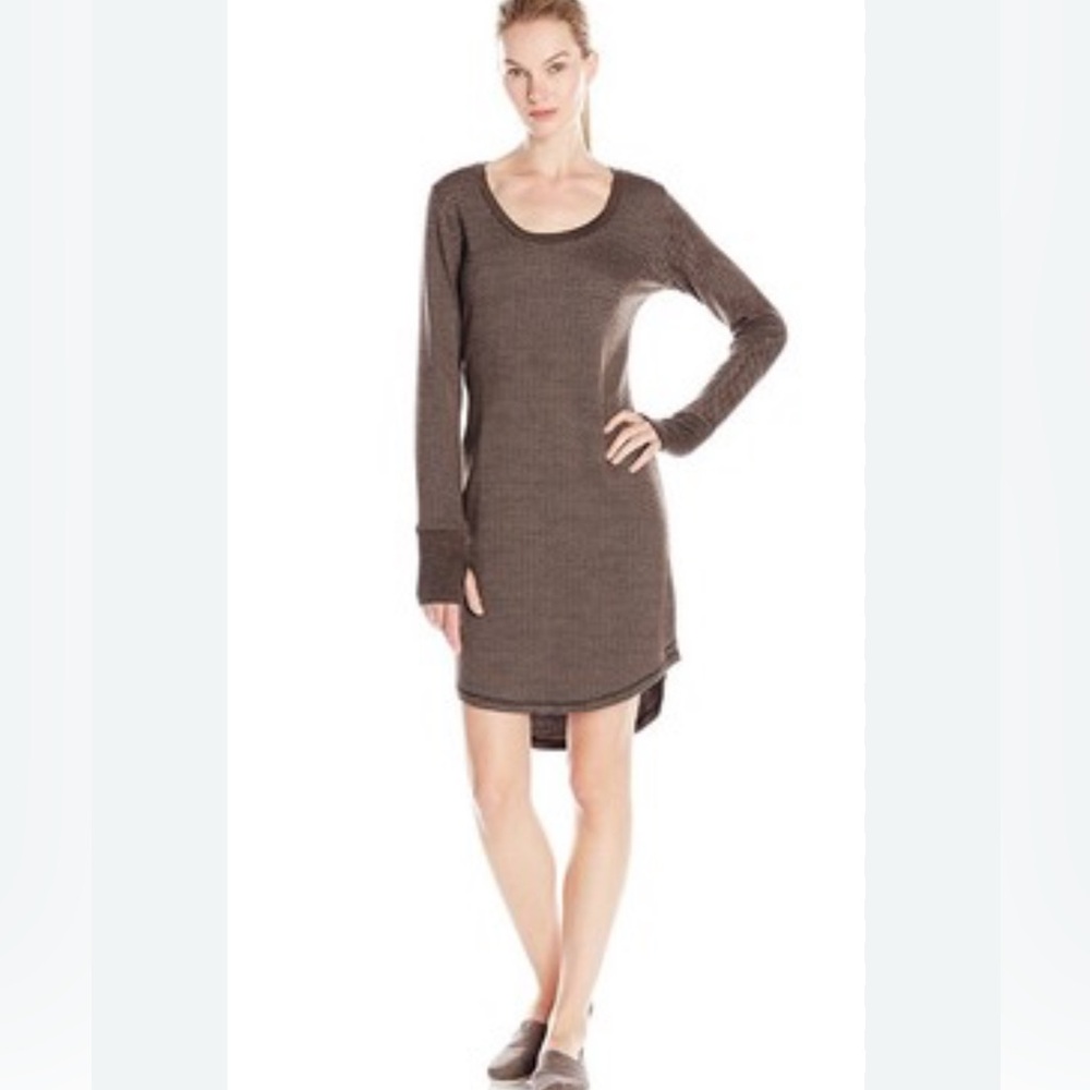 KAVU DEVA Long Sleeve Casual Gray Black Dress Active Outdoor Hi Low Comfy Small